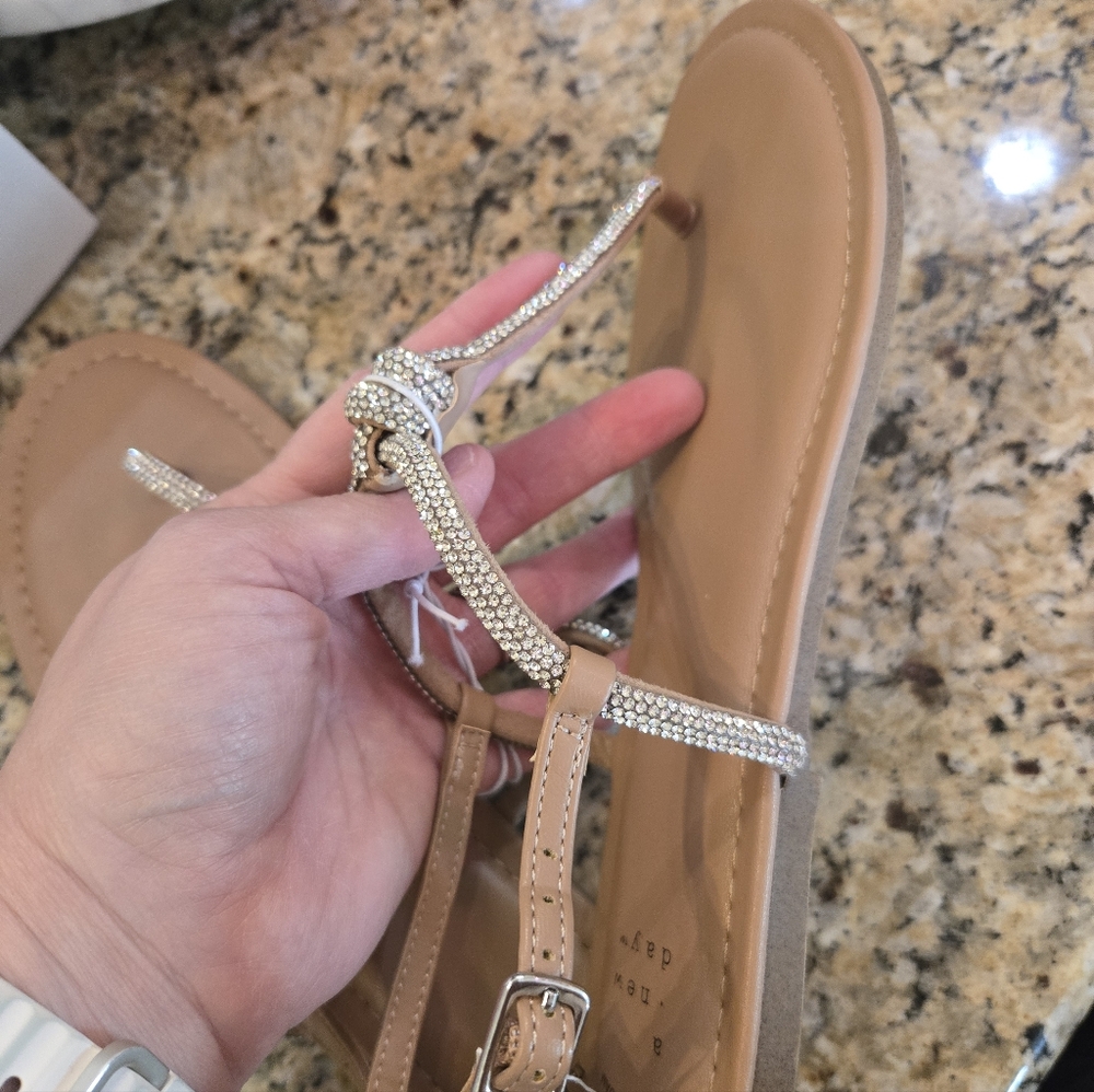 NWT A New Day T-Strap Sandal with Sparkling Silver Straps - Picture 3 of 5